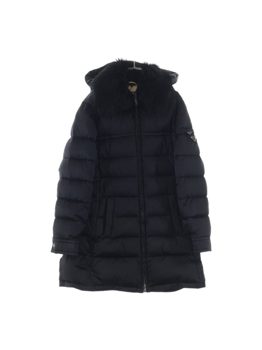 Prada Triangle Logo Plate Puffer Nylon Long Down Coat Black